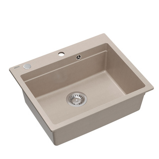 Zlewozmywak granitowy KURT 110 WORKSTATION – jednokomorowy, wpuszczany, pearl beige/elementy stalowe + AKCESORIA, Quadron