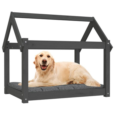 vidaXL Legowisko dla psa, szare,81x60x70 cm, lite drewno sosnowe