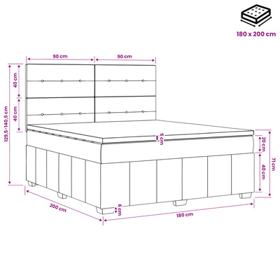 Łóżko z box spring LED z materacem Czarny 180 x 200 cm tkanina