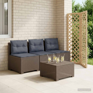 Sofa ogrodowa 3-osobowa z poduszkami w rattanowym wyglądzie