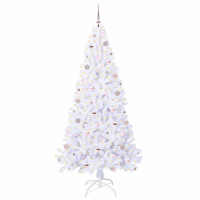 Sztuczna choinka z 300 diodami LED Biały 210 cm PVC i stal