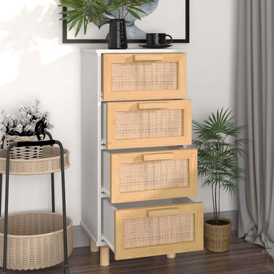 Szafka, biała, 40x30x90 cm, lita sosna i naturalny rattan