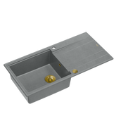 EVAN 146 XL GraniteQ zlewozmywak z syfonem Push 2 Open 1-komorowy z/o (1000x500x210; kom. 420x480) silver stone / elementy złote