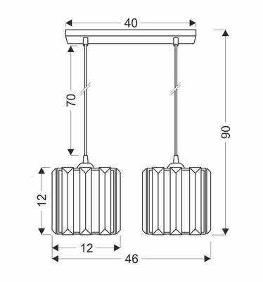 Lampa Wisząca Czarny 2X40 E27 Klosz Czarny+Kryształy Bezbarwne Glassia