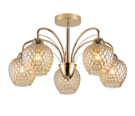 Lampa wisząca Tobias szklana 5-punktowa z bursztynowym kloszem złota