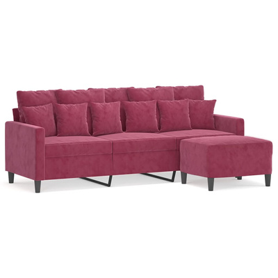 3-osobowa sofa z podnóżkiem winna czerwień 180 cm, aksamit