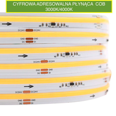 Taśma LED SPI Cyfrowa adresowalna PŁYNĄCA ciepla 3000K / 24V / COB / 12W / 360LED / IP20 / DIGITAL IC / WS2811-UCS1903 / 5m / 10mm