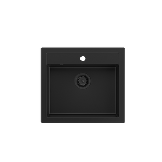 Quadron | BILL 110 | kuchenny zlewozmywak granitowy CZARNY MAT | wymiary: 60 x 54 x 20,5 cm | 1-komorowy wpuszczany/podwieszany | podbudowa szafki: od 60 cm