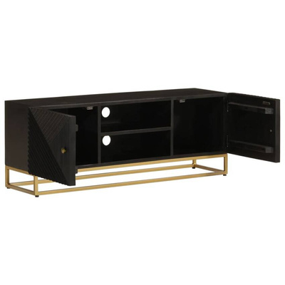 vidaXL Szafka pod TV, czarna, 110x30x40 cm, lite drewno mango i żelazo