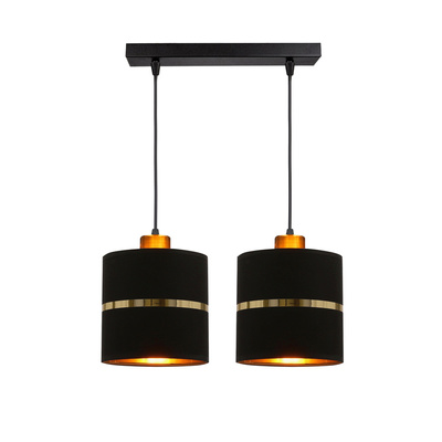 Lampa wisząca z abażurami Assam czarna złoty pasek podwójna do jadalni