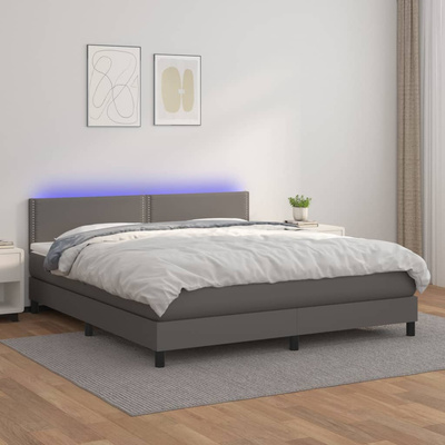 Łóżko kontynentalne z materacem i LED, szara ekoskóra 180x200cm vidaXL