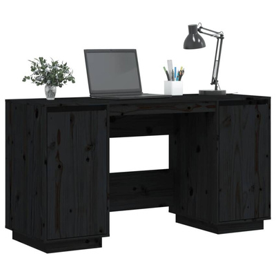vidaXL Biurko, czarne, 140x50x75 cm, lite drewno sosnowe