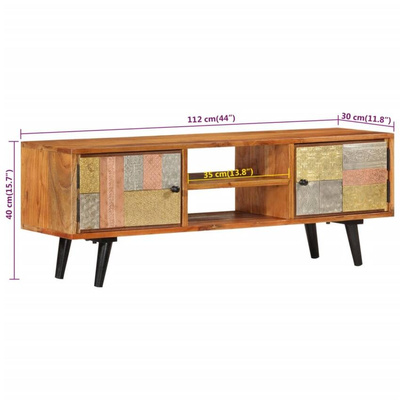 vidaXL Szafka pod TV z drzwiczkami, 112x30x40 cm, lite drewno akacjowe