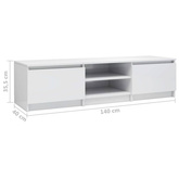 vidaXL Szafka pod TV, wysoki połysk, biała, 140x40x35,5 cm