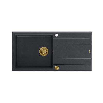 EVAN 146 XL GraniteQ zlewozmywak z syfonem Push 2 Open 1-komorowy z/o (1000x500x210; kom. 420x480) black diamond / elementy złote