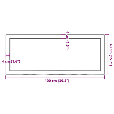 Półka, brązowa, 100x40x(2-6) cm, lakierowane lite drewno dębowe