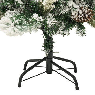 vidaXL Choinka flokowana śniegiem z lampkami i szyszkami 150 cm PVC/PE