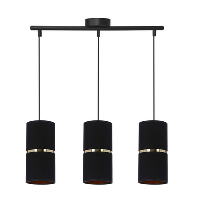 Lampa wisząca z abażurami Gina czarna potrójna do jadalni abażury tkaninowe