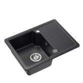 Zlewozmywak granitowy BABY TONY 116  – jednokomorowy, wpuszczany, black dotted/elementy stalowe, Quadron