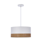 Lampa wisząca z abażurem Porto biała z fornirowanym abażurem do salonu