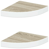 vidaXL Narożne półki ścienne, 2 szt., dąb i biel, 25x25x3,8 cm, MDF