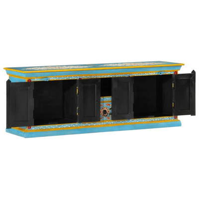 vidaXL Szafka pod TV, niebieska, 110x30x40 cm, lite drewno mango