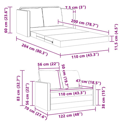 Sofa Bed Kremowy 204 x 122 x 60 cm Aksamit