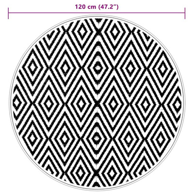 vidaXL Dywan na zewnątrz, biało-czarny, Ø120 cm, PP