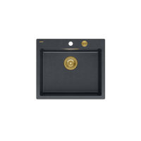 MORGAN 110 GraniteQ zlewozmywak black diamond z syfonem Push To Open kol. złoty 1-komorowy b/o + zaczepy 4 szt