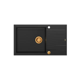 EVAN 136 XL GraniteQ zlewozmywak z syfonem Push To Open 1-komorowy z/o (860x500x210; kom. 420x490) pure carbon / elementy miedziane