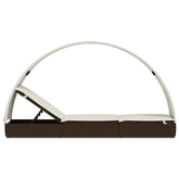 vidaXL Leżak z półokrągłym daszkiem, brązowy, 211x57x140 cm, rattan PE