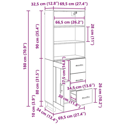 Highboard 2 szt. Stare drewno 69,5 x 34 x 180 cm