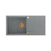 EVAN 146 XL GraniteQ zlewozmywak z syfonem Push 2 Open 1-komorowy z/o (1000x500x210; kom. 420x480) silver stone / elementy miedziane