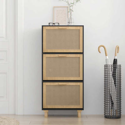 Szafka na buty, czarna, 52x25x115 cm, materiał drewnopochodny
