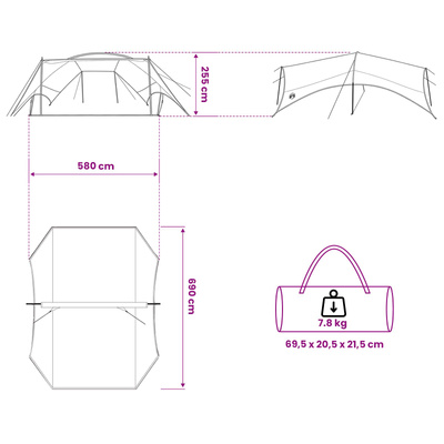 Wodoodporny tarp do campingu niebieski 695 x 580 x 200 cm