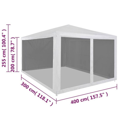 vidaXL Namiot imprezowy z 4 siatkowymi ściankami, 4x3 m