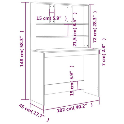 vidaXL Biurko z półkami, czarne 102x45x148 cm, materiał drewnopochodny