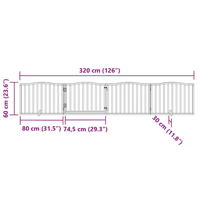 Bramka dla psa z drzwiami składana 4 panele, czarna, 320 cm, drewno topolowe