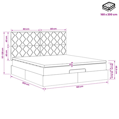 Łóżko ottoman z materacem Ciemnoniebieski 160 x 200 cm Welur