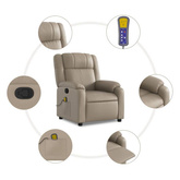 vidaXL Rozkładany fotel masujący, cappuccino, obity sztuczną skórą