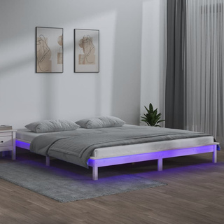 vidaXL Rama łóżka z LED, biała, 180x200 cm, Super King, lite drewno