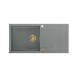 EVAN 146 XL GraniteQ zlewozmywak z syfonem Push 2 Open 1-komorowy z/o (1000x500x210; kom. 420x480) silver stone / elementy złote