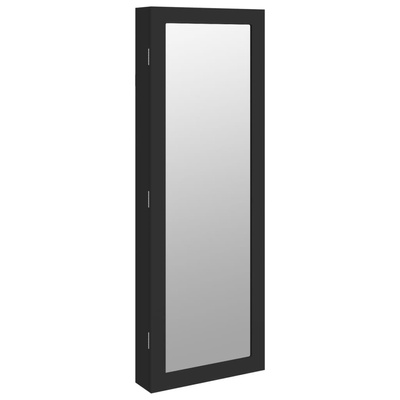 vidaXL Wisząca szafka na biżuterię, z lustrem, czarna, 37,5x10x106 cm