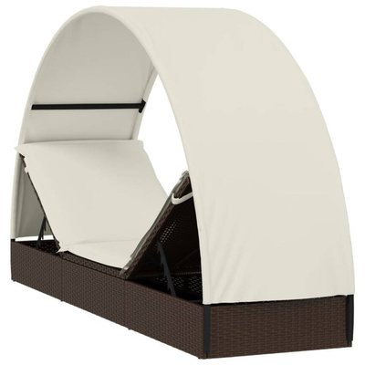 vidaXL Leżak z półokrągłym daszkiem, brązowy, 211x57x140 cm, rattan PE