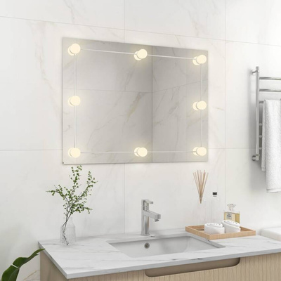 vidaXL Lustro ścienne z lampkami LED, bez ramy, prostokątne, szklane