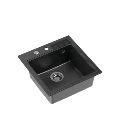 PETER 110 GraniteQ zlewozmywak granitowy black dotted (czarny) 1-komorowy z/o (50x52x20) z syfonem i zaślepką