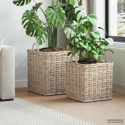 Kosz na rośliny 2 szt. Naturalna szarość Rattan Kubu