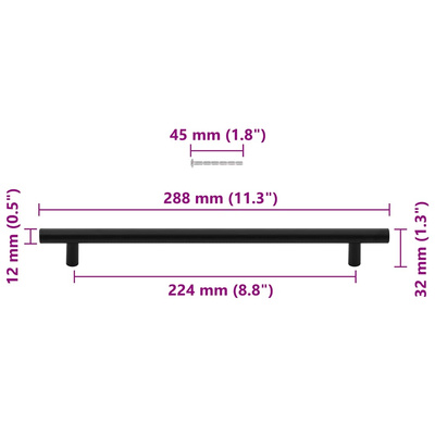 Uchwyty do szafek, 5 szt., czarne, 224 mm, stal nierdzewna