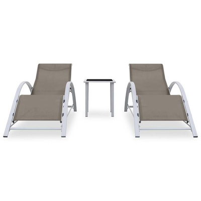 vidaXL Leżaki ze stolikiem, 2 szt., aluminium, kolor taupe