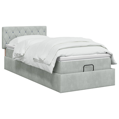 Łóżko ottoman z materacem jasnoszary 90 x 200 cm Welur